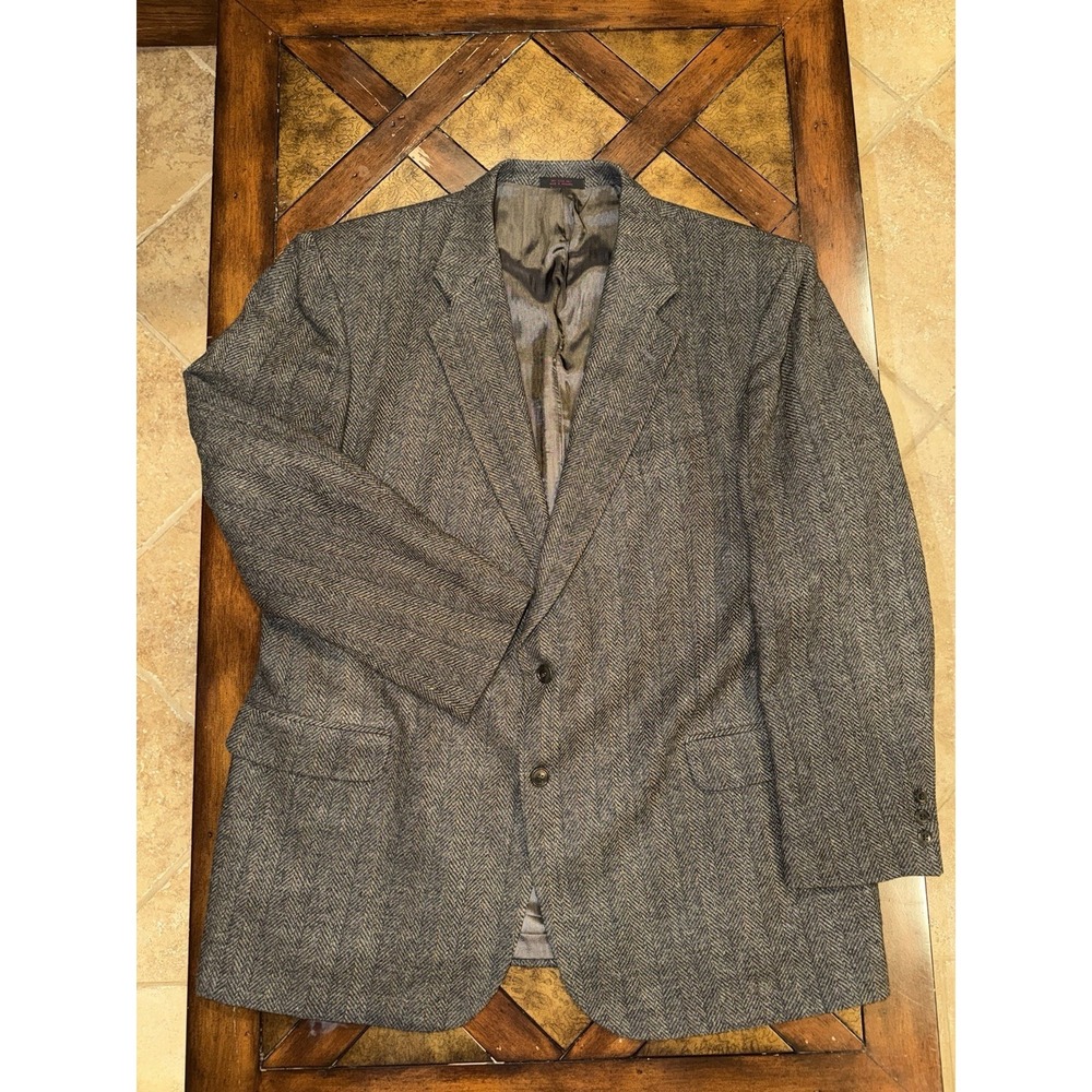 Vtg Barrington Sport‎ Coat Blazer Men's 48L Brown Wool Lambswool Tweed Jacket